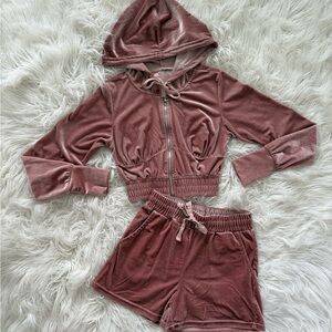 Women's Pink Velour Hoodie and Shorts Set